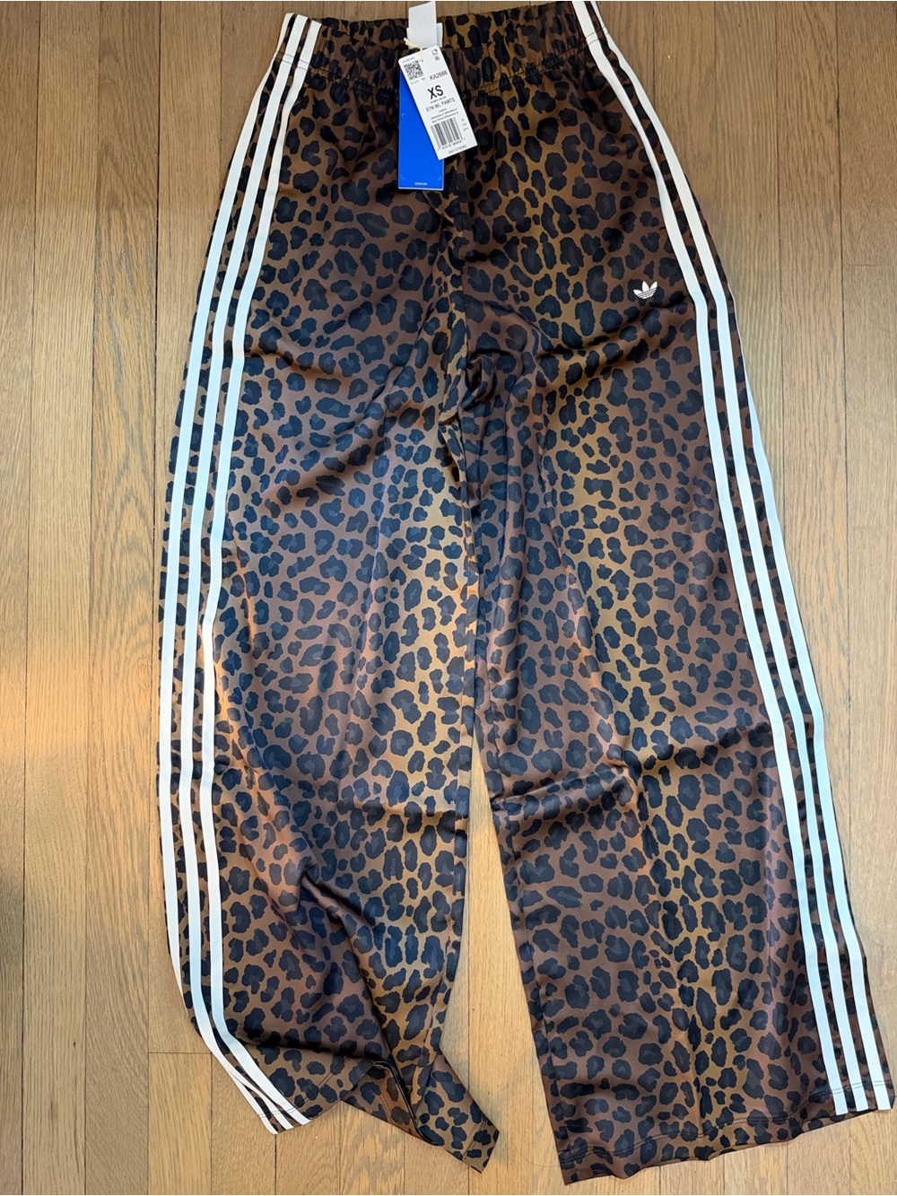 adidas Brown Leopard Print Track Pants with White Stripes